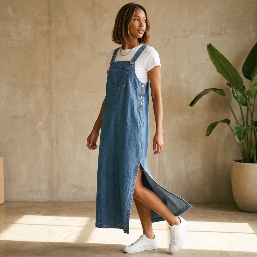 Northwest Outfitters Womens Denim Overall Maxi Dress Medium Wash Blue Size S